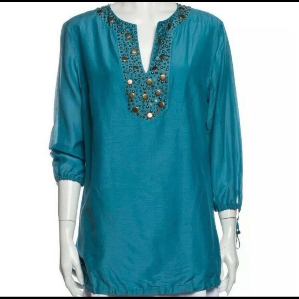 Lafayette 148 Tunic Silk Cotton Turquoise Blouse 6